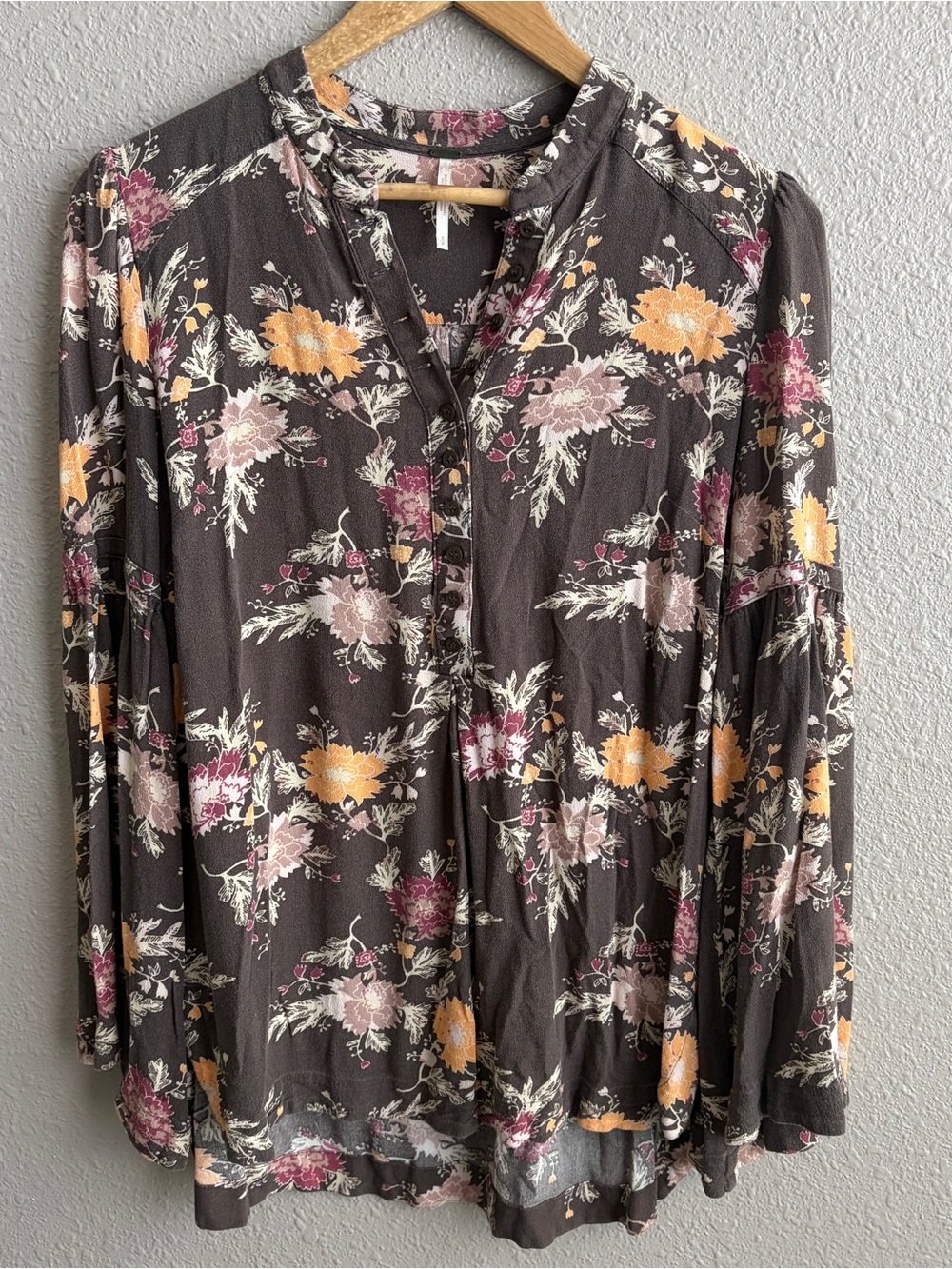 Freeโ People Floral Boho Peasant Button Top Long Sleeve Cottagecore Festival